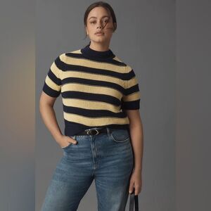 Anthropologie Pilcro Striped Short Sleeve Mock-Neck Sweater Size 2X